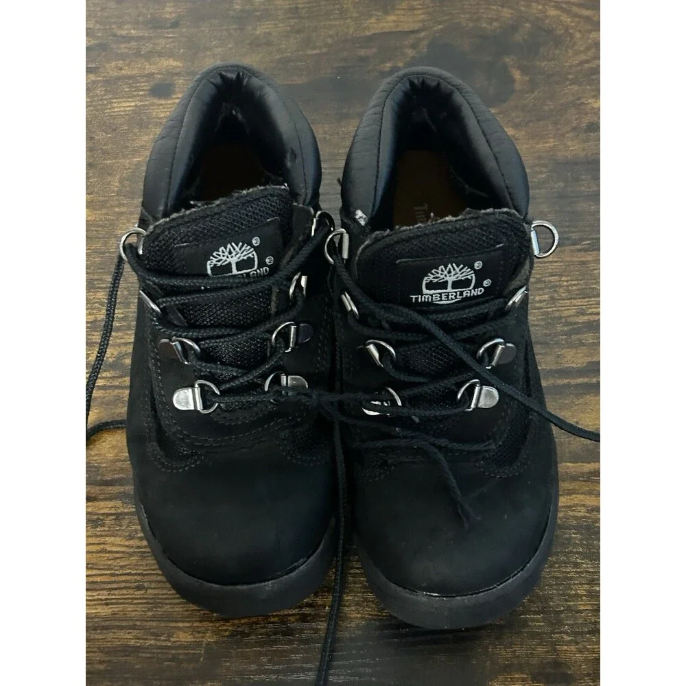 Timberland Kids Field Boots In Black Nubuck Leather Size 1.5 M Youth